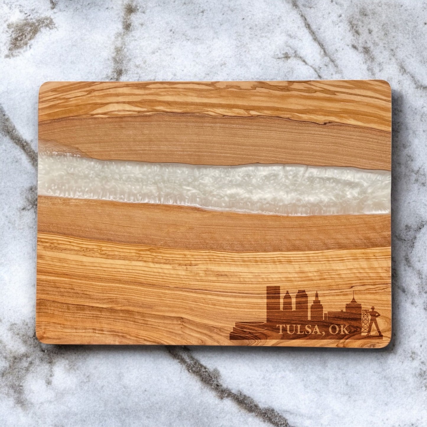 Olive Wood White Resin Cutting Board