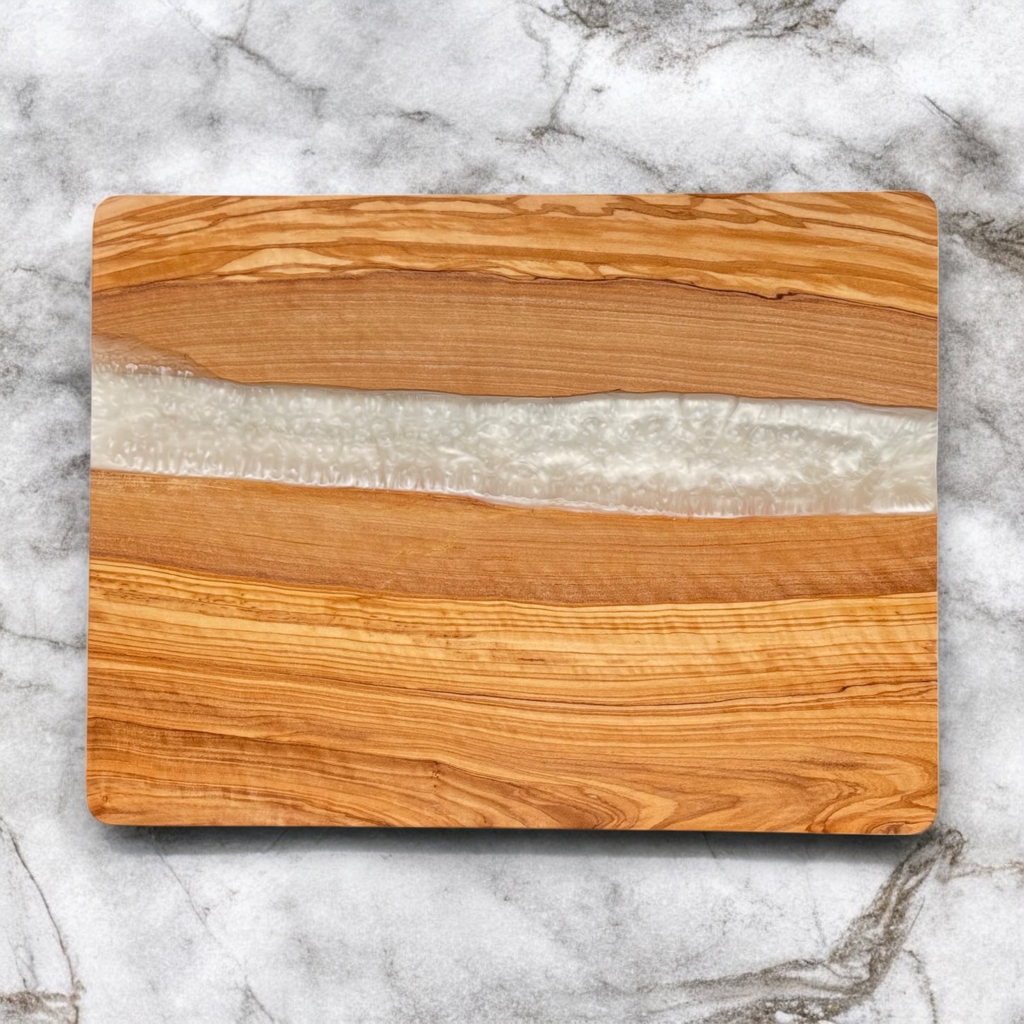 Olive Wood Cutting Board with White Resin