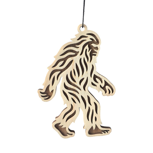 Wooden Bigfoot ornament shaped like Sasquatch silhouette