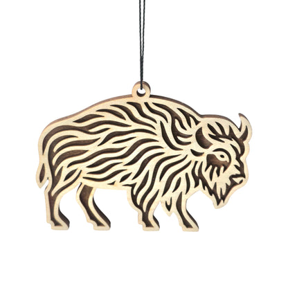 Wooden bison ornament with natural cutout details