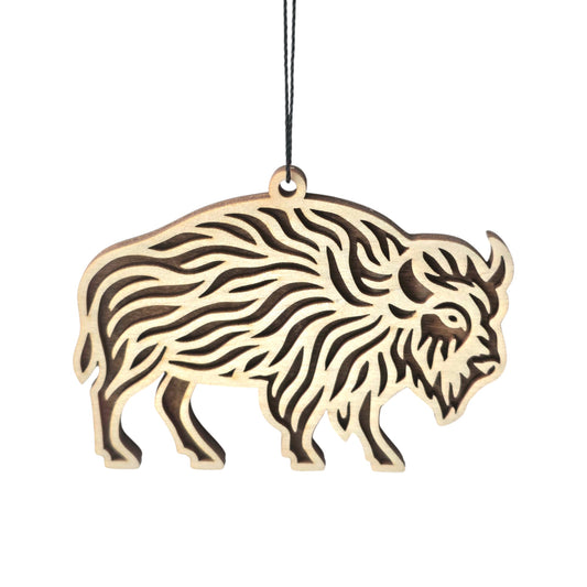 Wooden bison ornament with natural cutout details