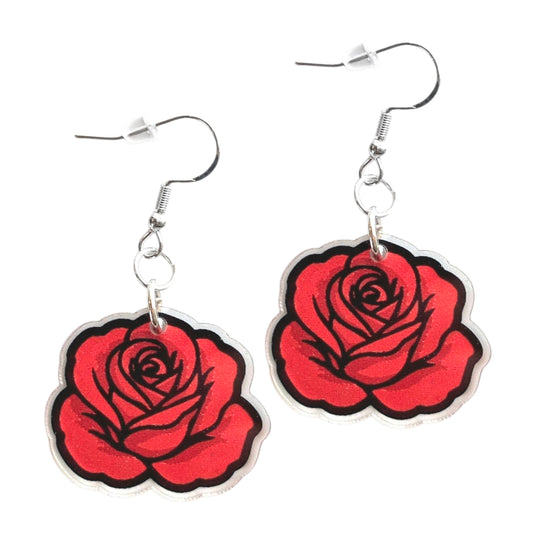 Oklahoma Red Rose Color Acrylic Earrings