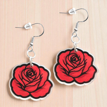 Oklahoma Red Rose Color Acrylic Earrings