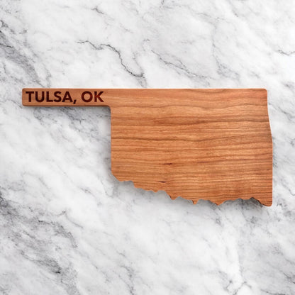 Oklahoma Cherry Wood Charcuterie Board – Personalized or Tulsa Skyline