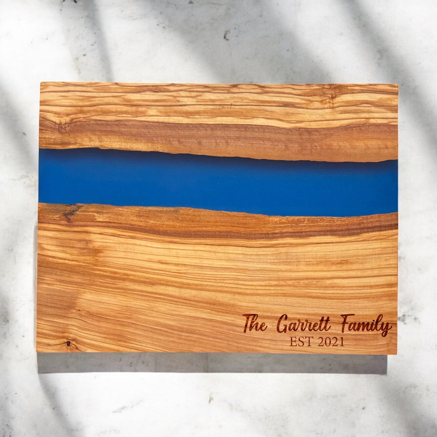 Olive Wood Blue Resin Cutting Board