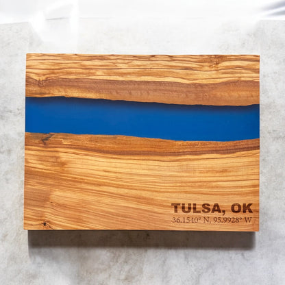Olive Wood Blue Resin Cutting Board