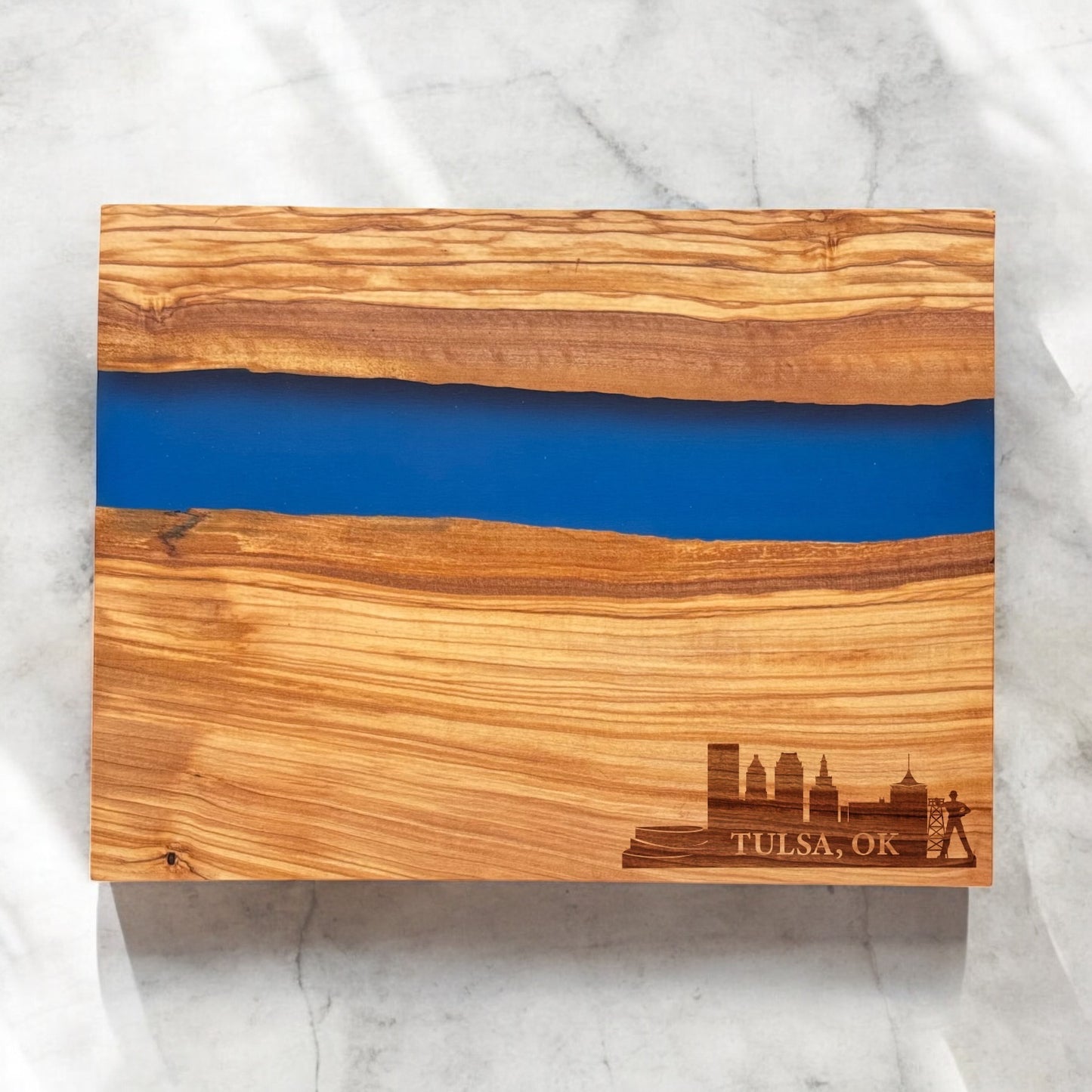 Olive Wood Blue Resin Cutting Board