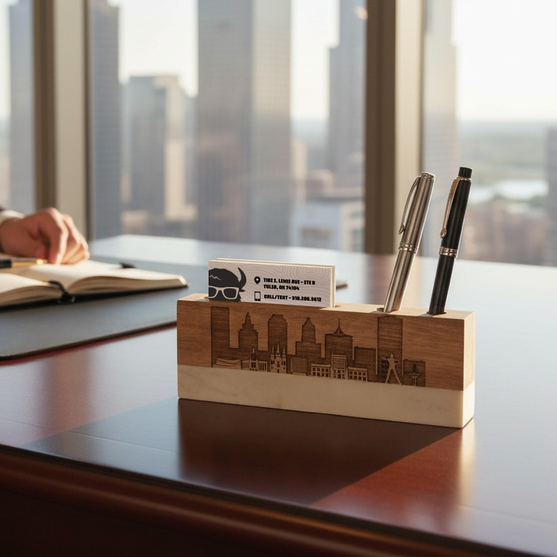 Marble Desk Name Plate Tulsa Skyline