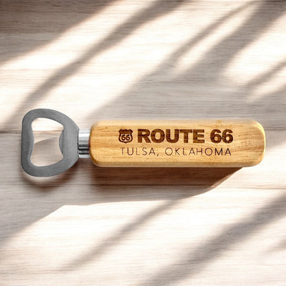 Bottle opener featuring the text Route 66 Tulsa, Oklahoma. Great for local souvenirs for the best gifts