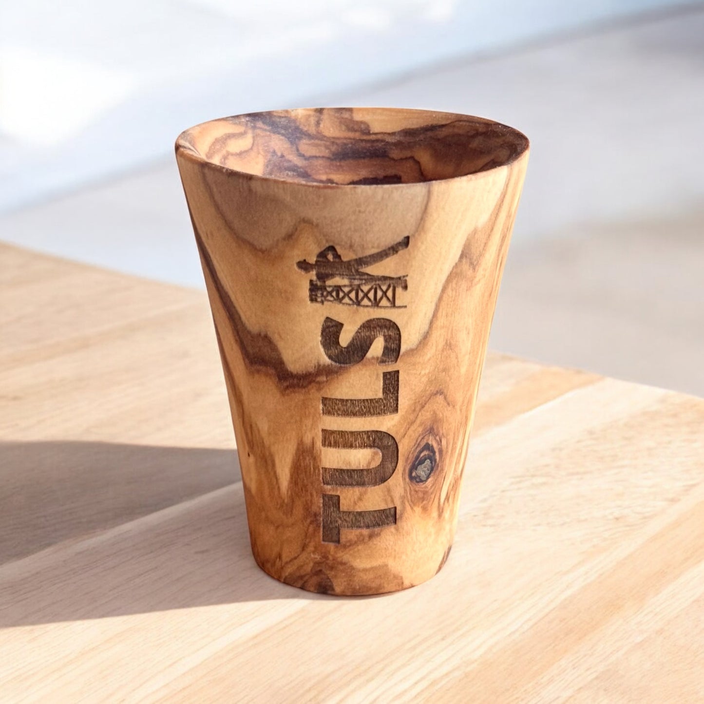 Tulsa Driller Wood Shot Glass