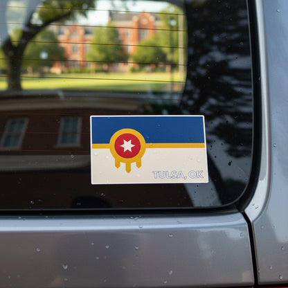 Tulsa Flag Vinyl Sticker 3 Inch Rectangle