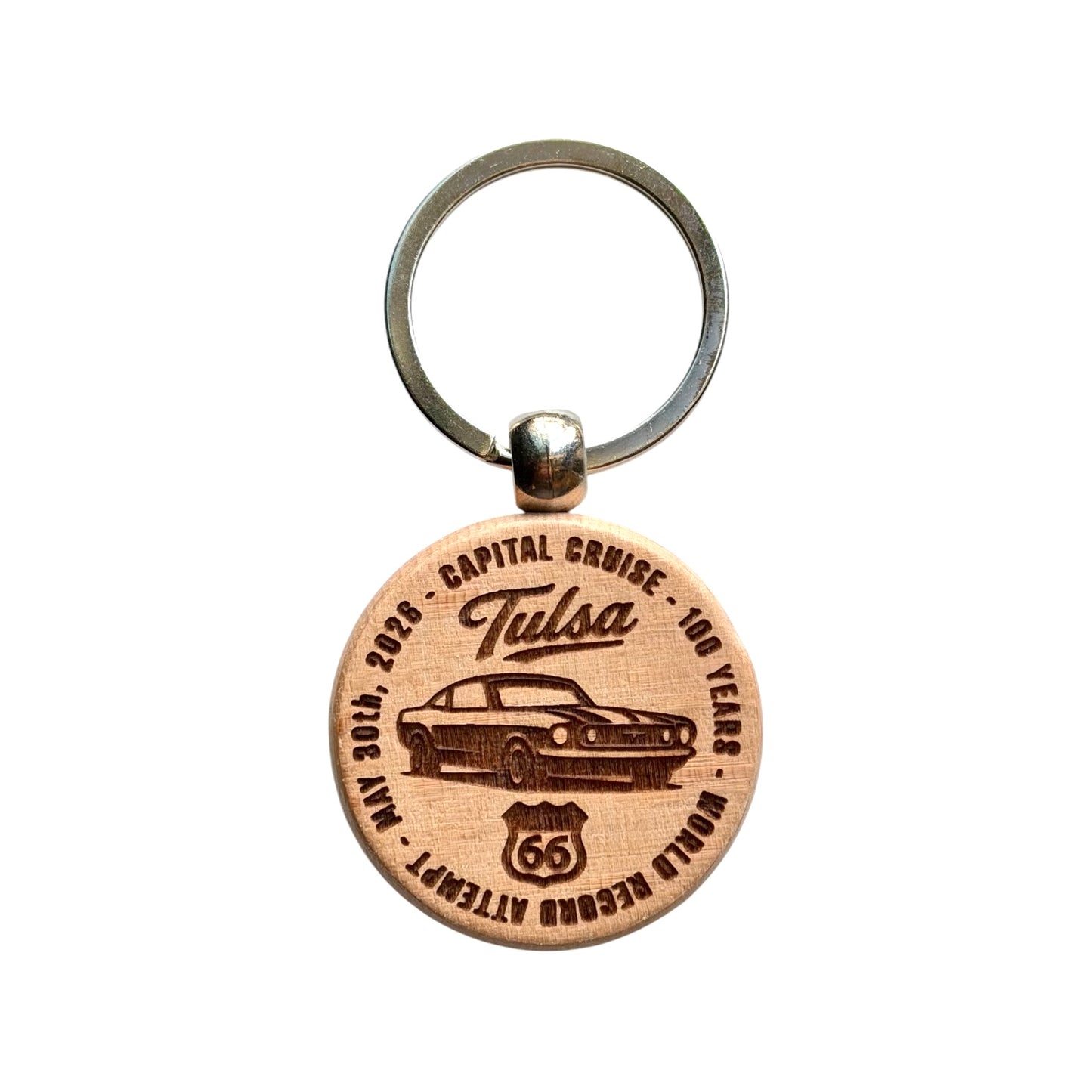 Tulsa Capital Cruise Route 66 Wood Keychain