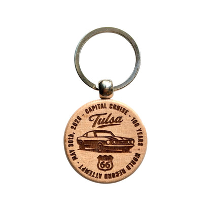 Tulsa Capital Cruise Route 66 Wood Keychain