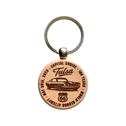 Tulsa Capital Cruise Route 66 Wood Keychain