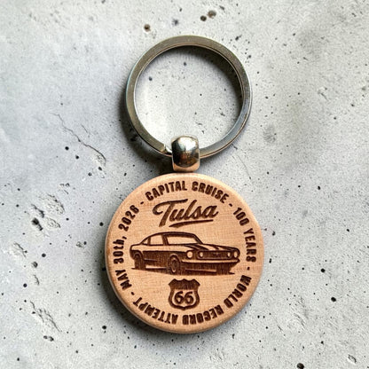 Tulsa Capital Cruise Route 66 Wood Keychain