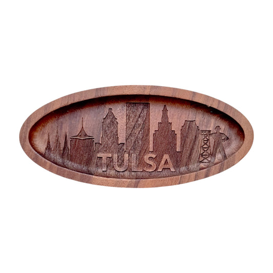 Tulsa Skyline Walnut Wood Ring Tray