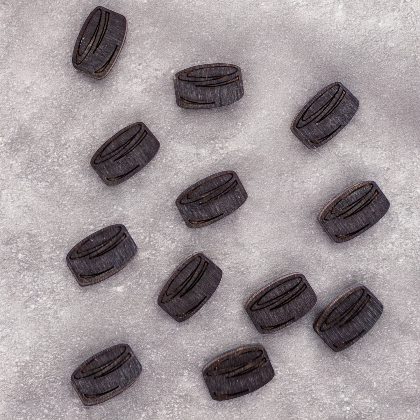Wooden hockey puck markers used with hockey stadium map travel tracker, laser cut wood pucks for marking arena visits