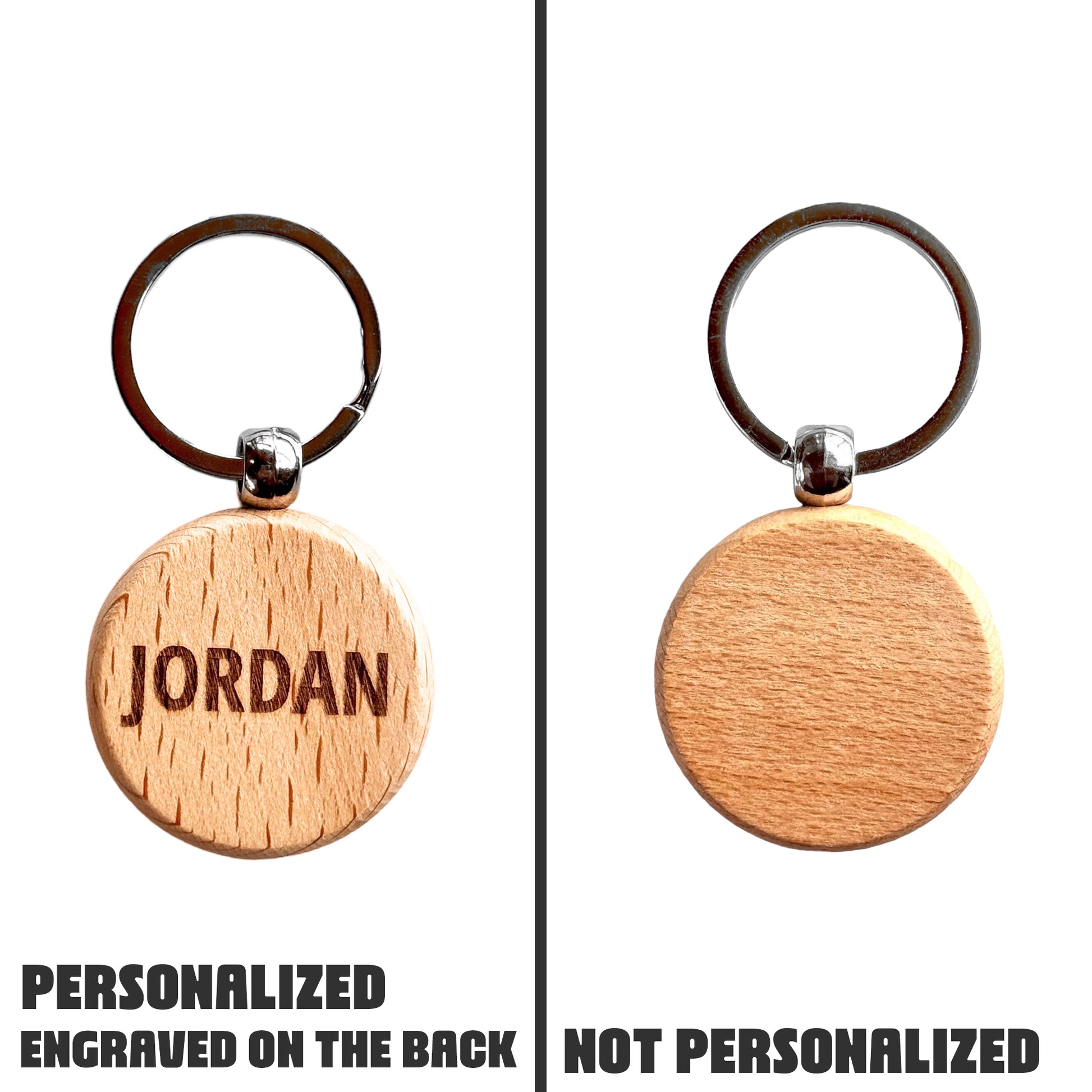 Oklahoma rose wooden keychain featuring a rose design with the word “Oklahoma,” engraved on durable maple with an option for personalization on the back.