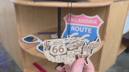 Route 66 Centennial USA Map Wooden Ornament