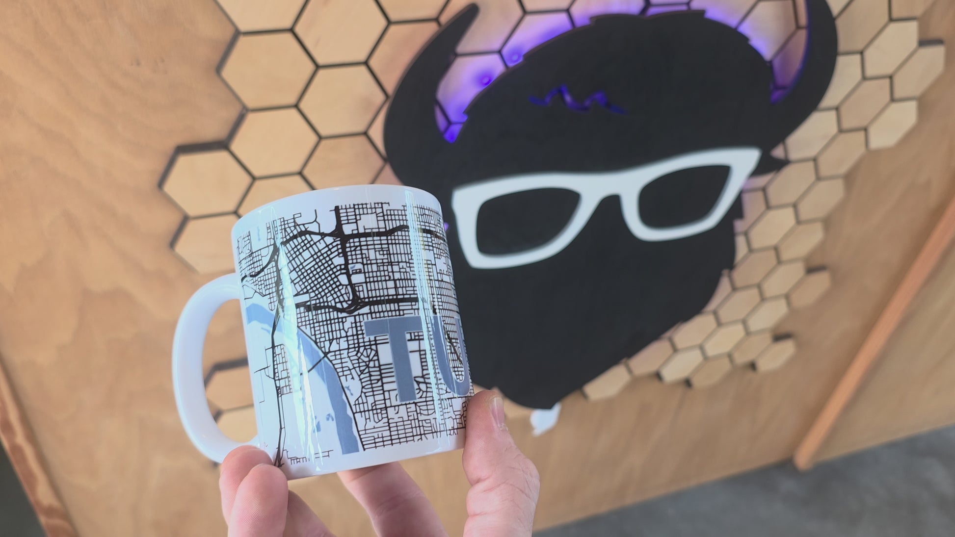 ceramic mug with detailed Tulsa city map and river design.