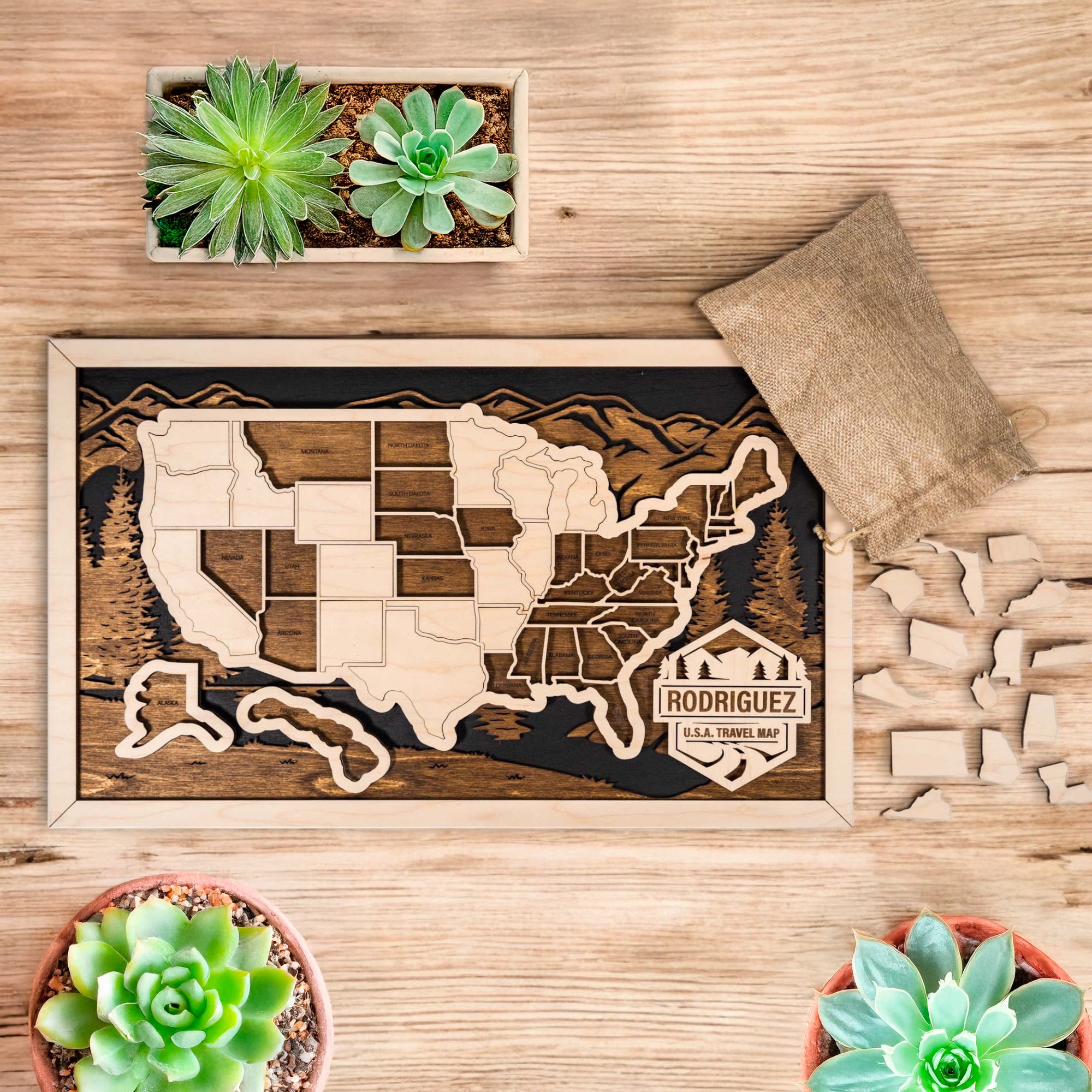 USA Travel Map Wooden Wall Art With Peel and Stick States – The